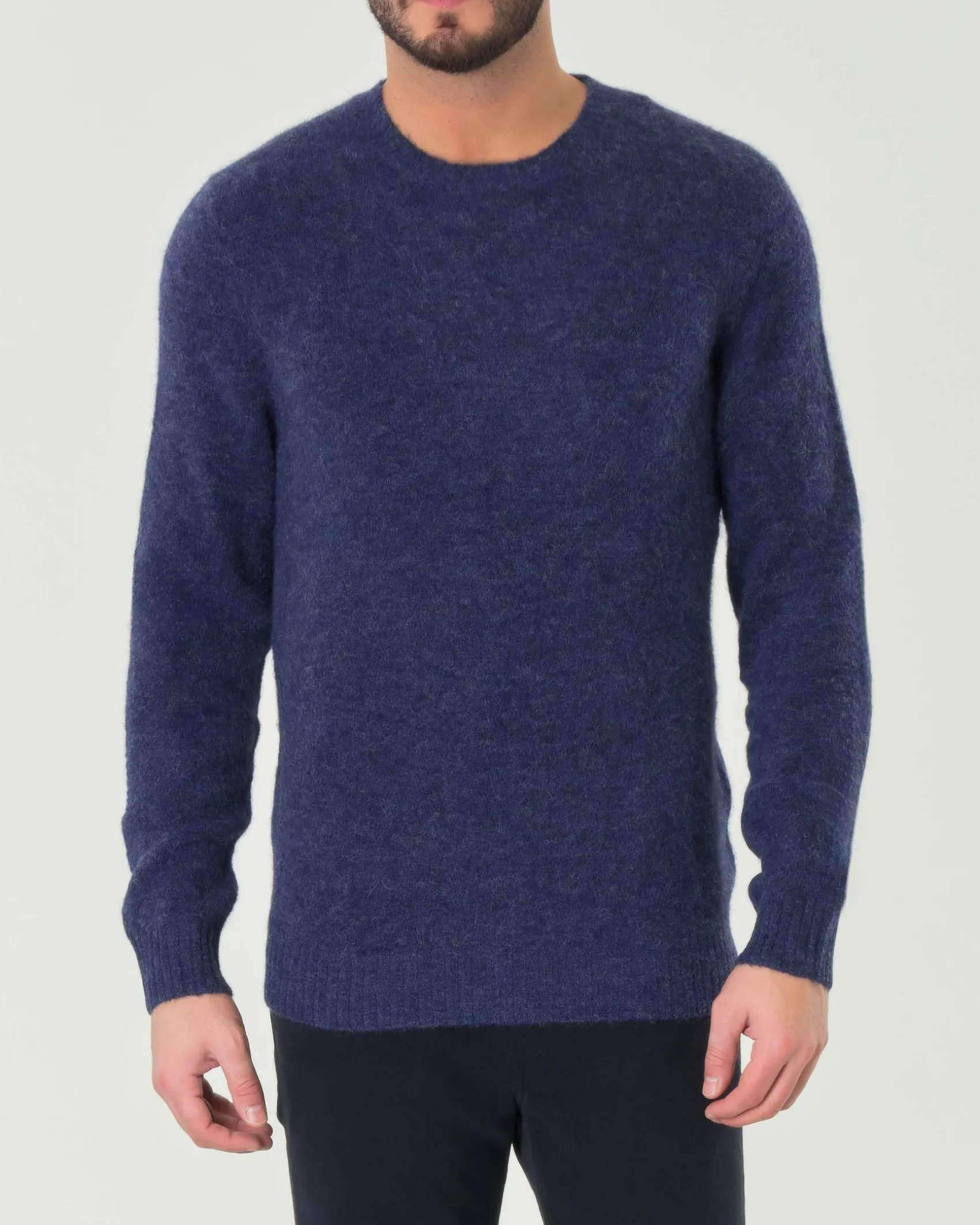 Maglia girocollo MC2 Saint Barth blu in alpaca con logo ricamato in tono sul petto