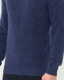 Maglia girocollo MC2 Saint Barth blu in alpaca con logo ricamato in tono sul petto