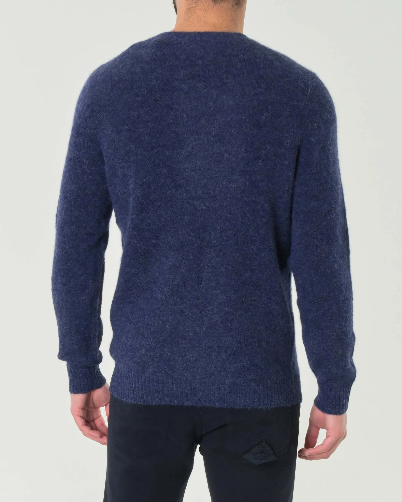 Maglia girocollo MC2 Saint Barth blu in alpaca con logo ricamato in tono sul petto
