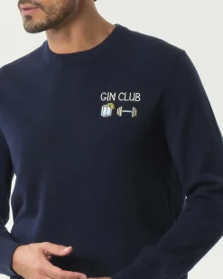 Maglia girocollo MC2 Saint Barth blu in lana e cashmere con ricamo Gin Club sul petto