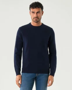 Maglia girocollo MC2 Saint Barth blu in lambswool di pura lana