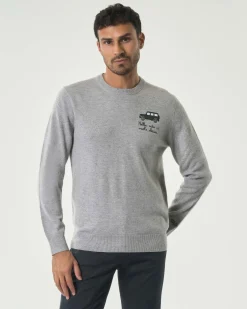 Maglia girocollo MC2 Saint Barth grigia in lana e cashmere con ricamo Nella Vita Ci Vuole Classe sul petto