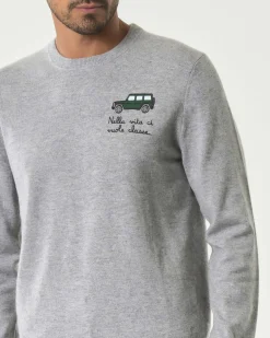 Maglia girocollo MC2 Saint Barth grigia in lana e cashmere con ricamo Nella Vita Ci Vuole Classe sul petto