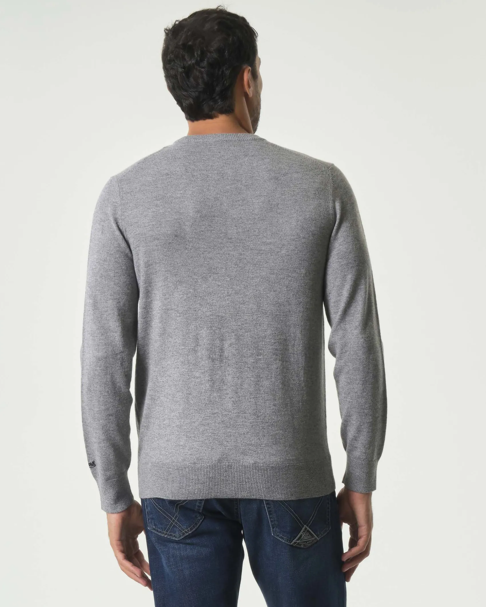 Maglia girocollo MC2 Saint Barth grigia in lana e cashmere con ricamo My Life Is Complicated