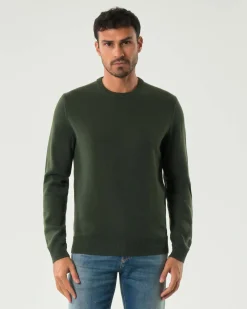 Maglia girocollo MC2 Saint Barth verde scuro in lambswool di pura lana