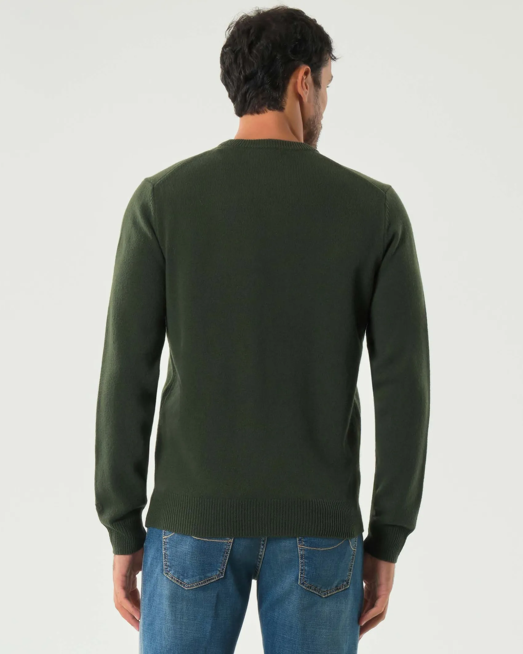 Maglia girocollo MC2 Saint Barth verde scuro in lambswool di pura lana