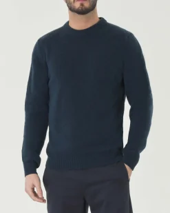Maglia girocollo My Stuff mouliné blu ottanio in lana finezza 7