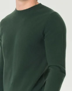 Maglia girocollo Pellizzari verde bosco in misto lana e cachemire finezza 7