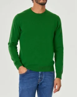 Maglia girocollo Pellizzari verde in puro cachemire