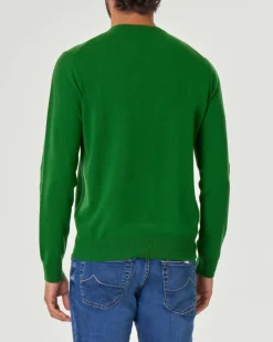 Maglia girocollo Pellizzari verde in puro cachemire