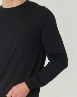 Maglia girocollo Pellizzari nera in pura lana merinos ultrafine