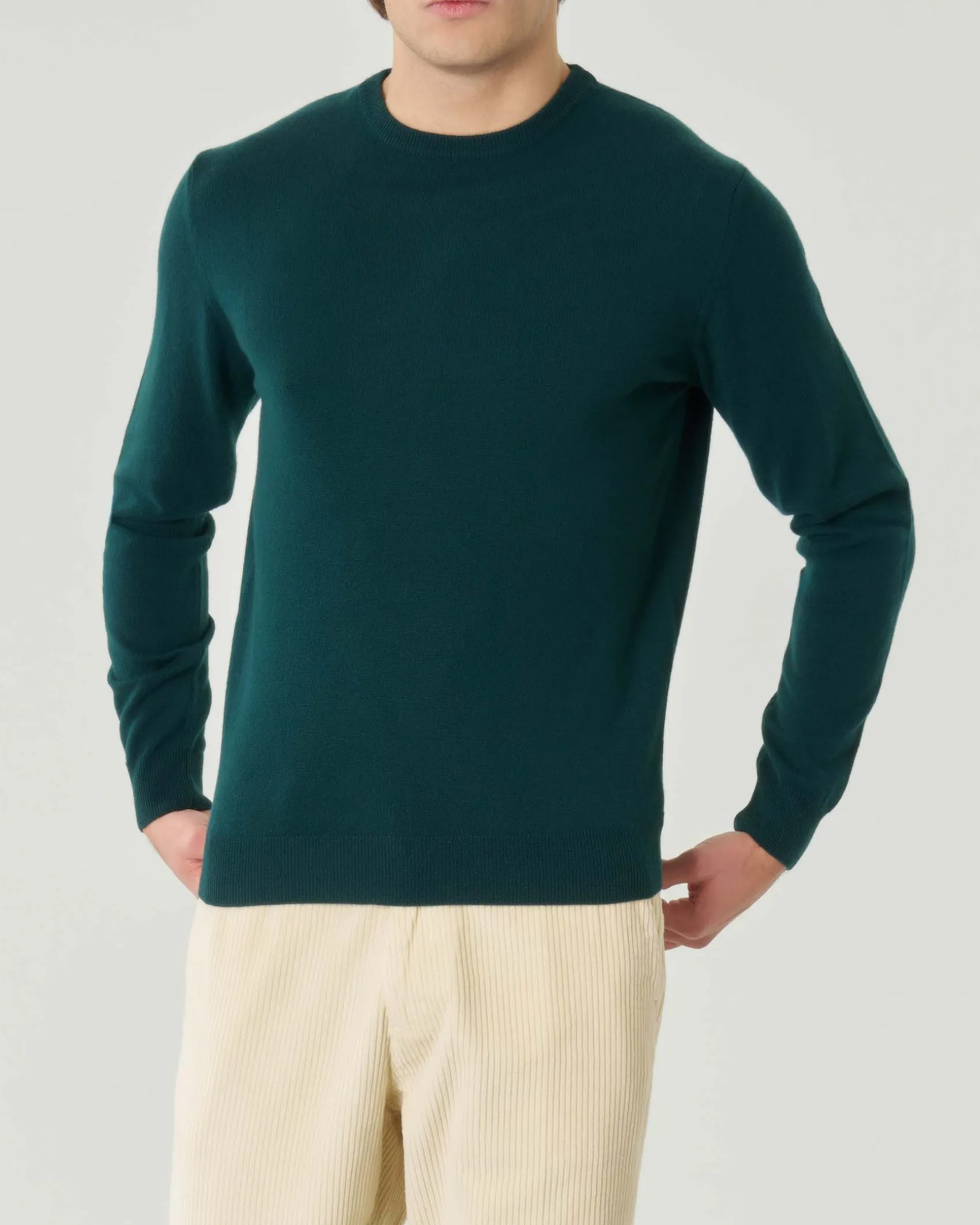 Maglia girocollo Pellizzari verde scuro in misto lana e cachemire finezza 12