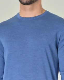 Maglia girocollo Pellizzari celeste in pura lana merino
