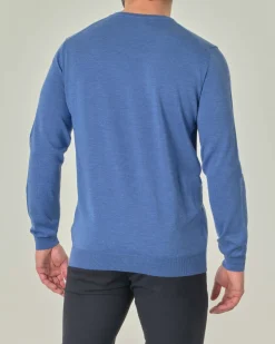 Maglia girocollo Pellizzari celeste in pura lana merino