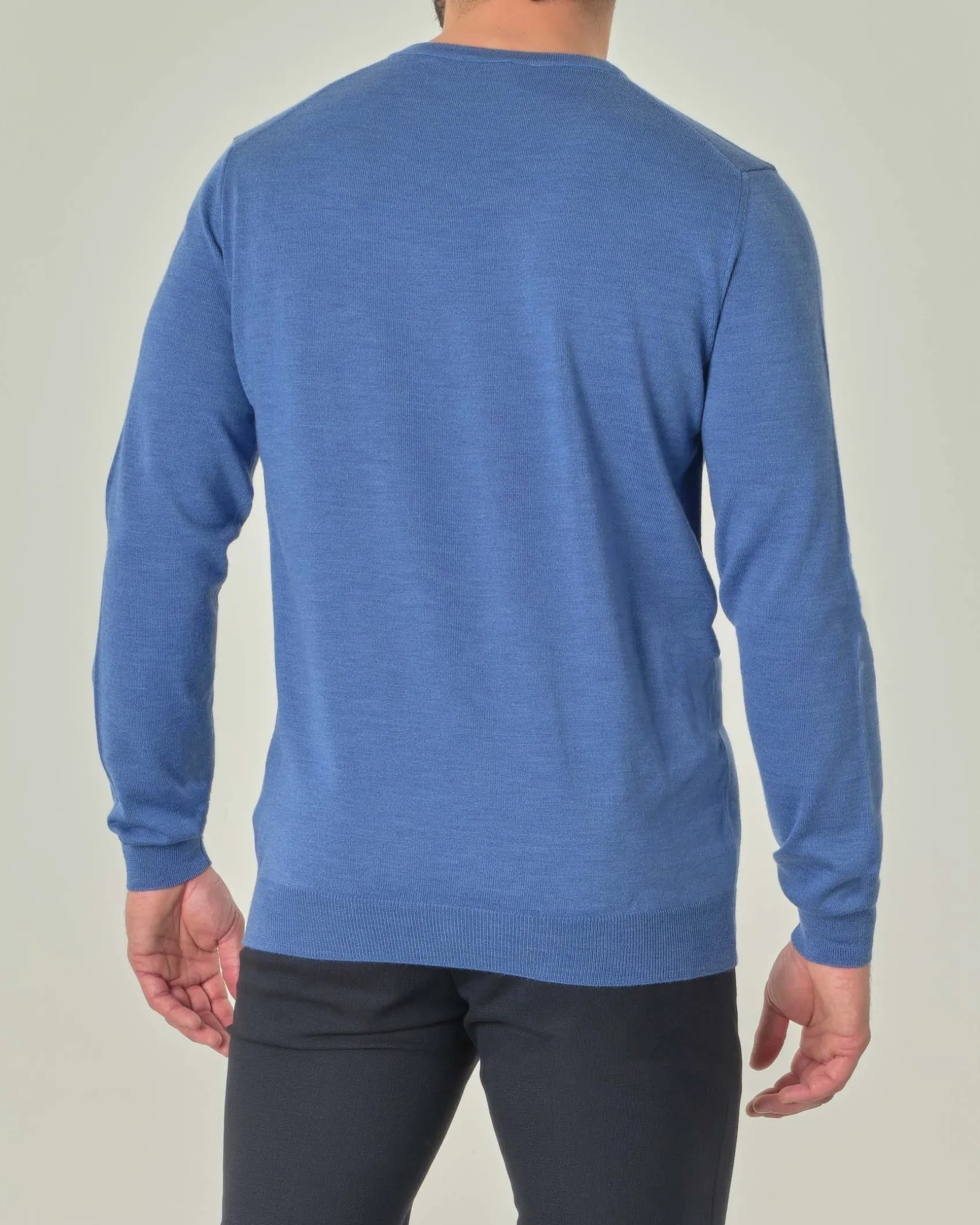 Maglia girocollo Pellizzari celeste in pura lana merino