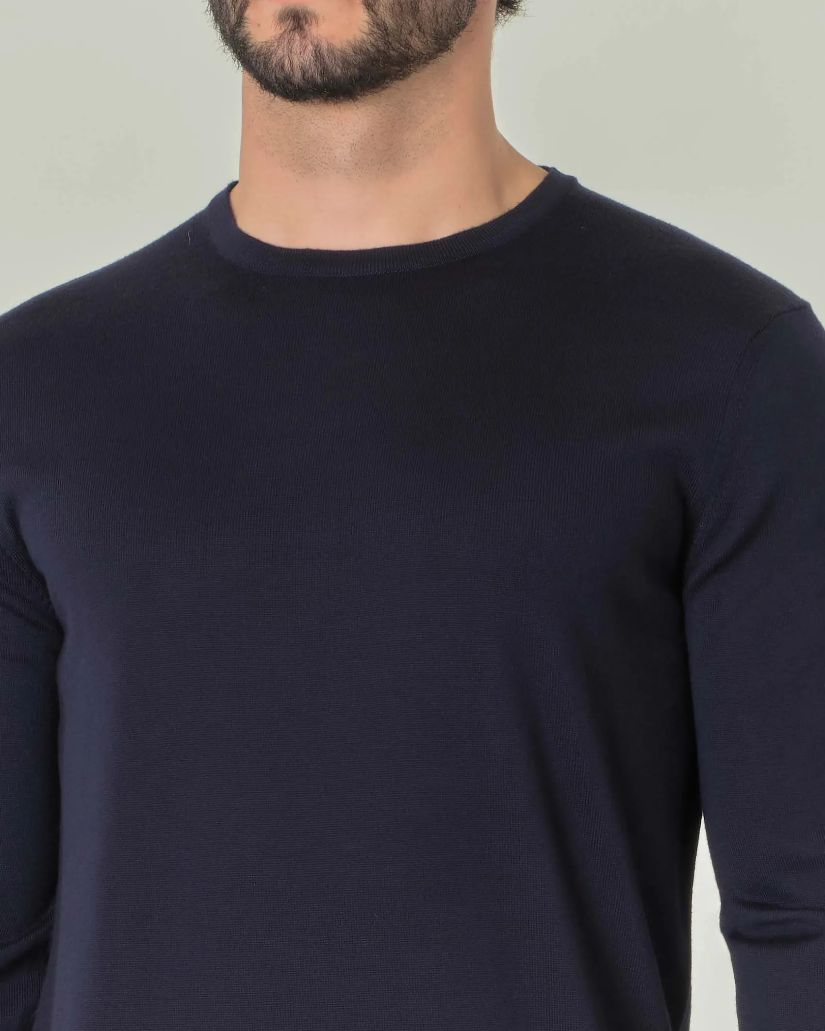 Maglia girocollo Pellizzari blu navy in pura lana merino