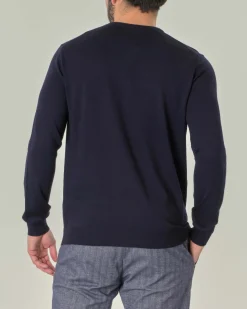 Maglia girocollo Pellizzari blu navy in pura lana merino