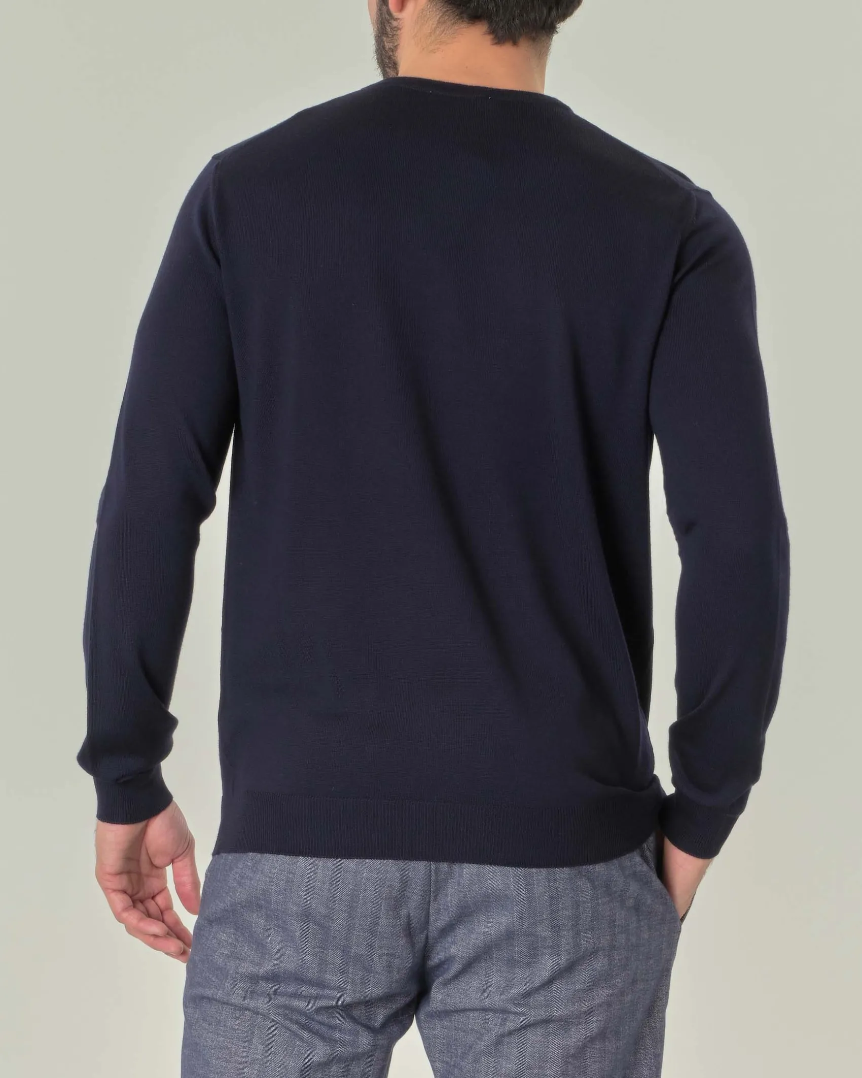 Maglia girocollo Pellizzari blu navy in pura lana merino