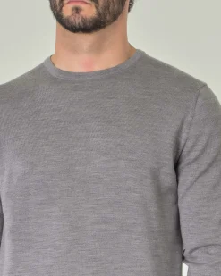 Maglia girocollo Pellizzari grigia in pura lana merino
