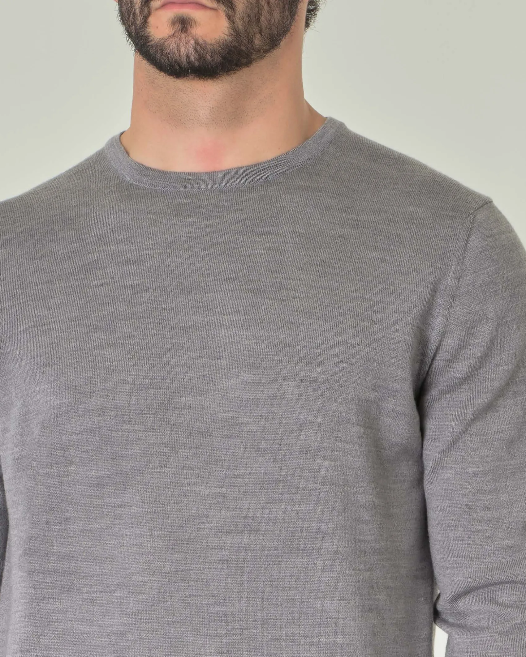 Maglia girocollo Pellizzari grigia in pura lana merino