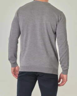 Maglia girocollo Pellizzari grigia in pura lana merino
