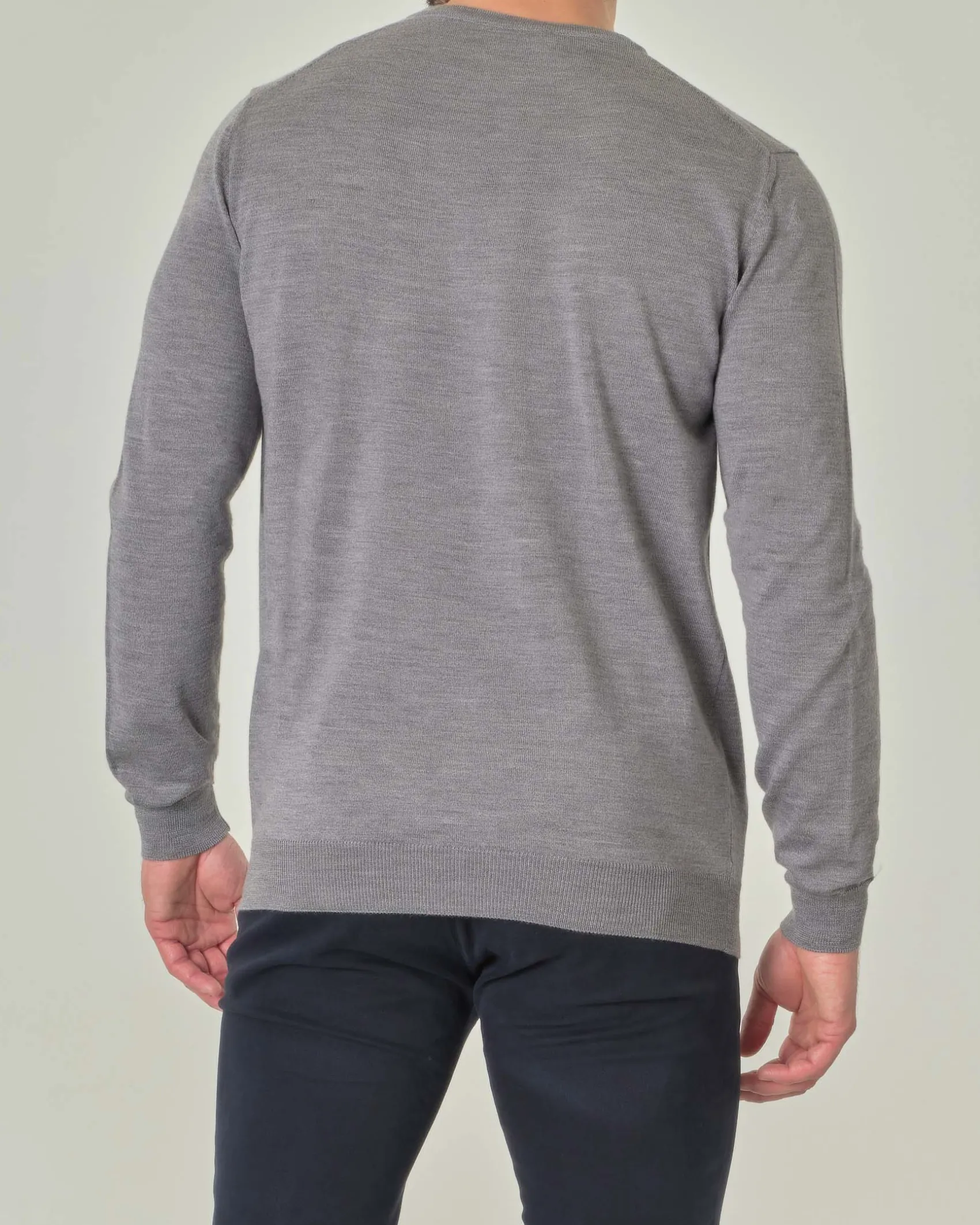 Maglia girocollo Pellizzari grigia in pura lana merino