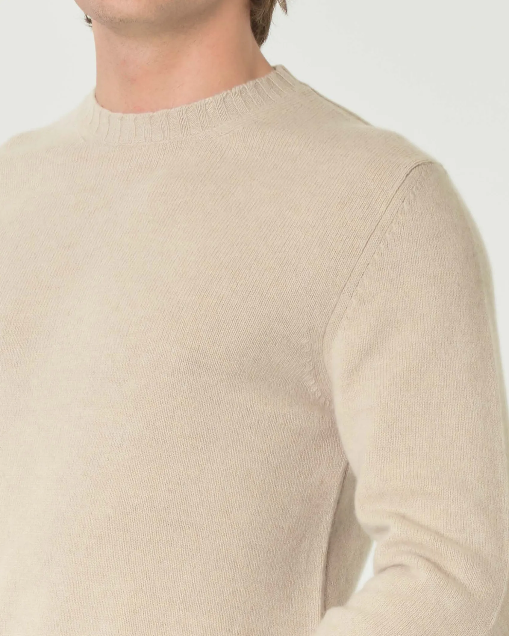 Maglia girocollo Pellizzari beige in misto lana e cachemire finezza 7