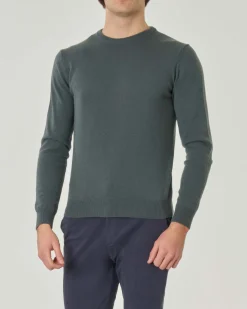 Maglia girocollo Pellizzari verde salvia in misto lana e cachemire finezza 12