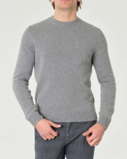 Maglia girocollo Pellizzari grigia in misto lana e cachemire finezza 7