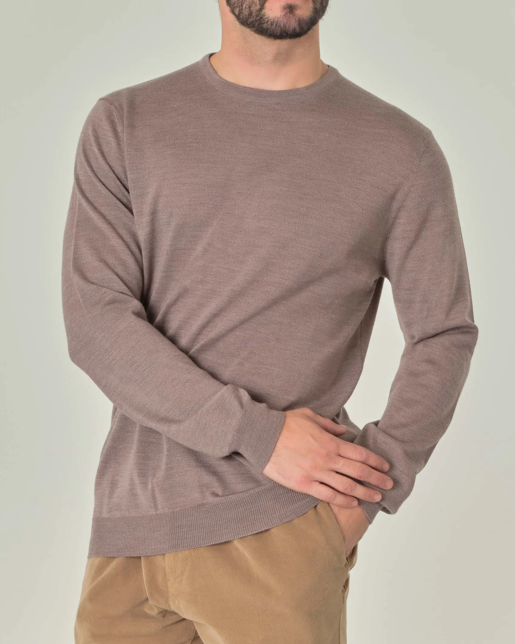 Maglia girocollo Pellizzari color tortora in pura lana merino