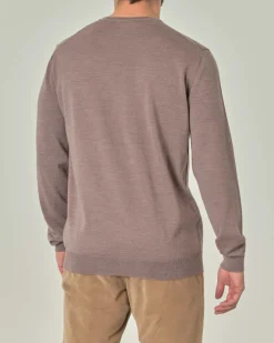 Maglia girocollo Pellizzari color tortora in pura lana merino