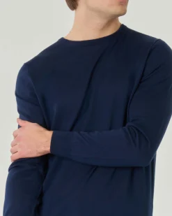 Maglia girocollo Pellizzari blu in pura lana merinos ultrafine