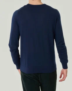 Maglia girocollo Pellizzari blu in pura lana merinos ultrafine