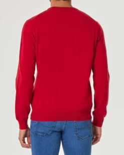 Maglia girocollo Pellizzari rossa in puro cachemire