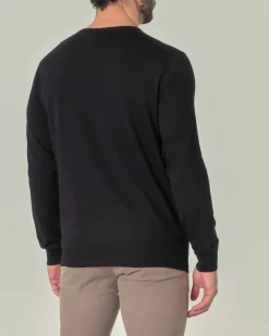 Maglia girocollo Pellizzari nera in pura lana merino