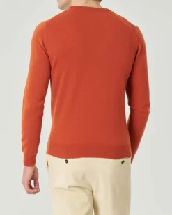 Maglia girocollo Pellizzari arancione in misto lana e cachemire finezza 12