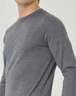 Maglia girocollo Pellizzari grigio melange in pura lana merinos ultrafine