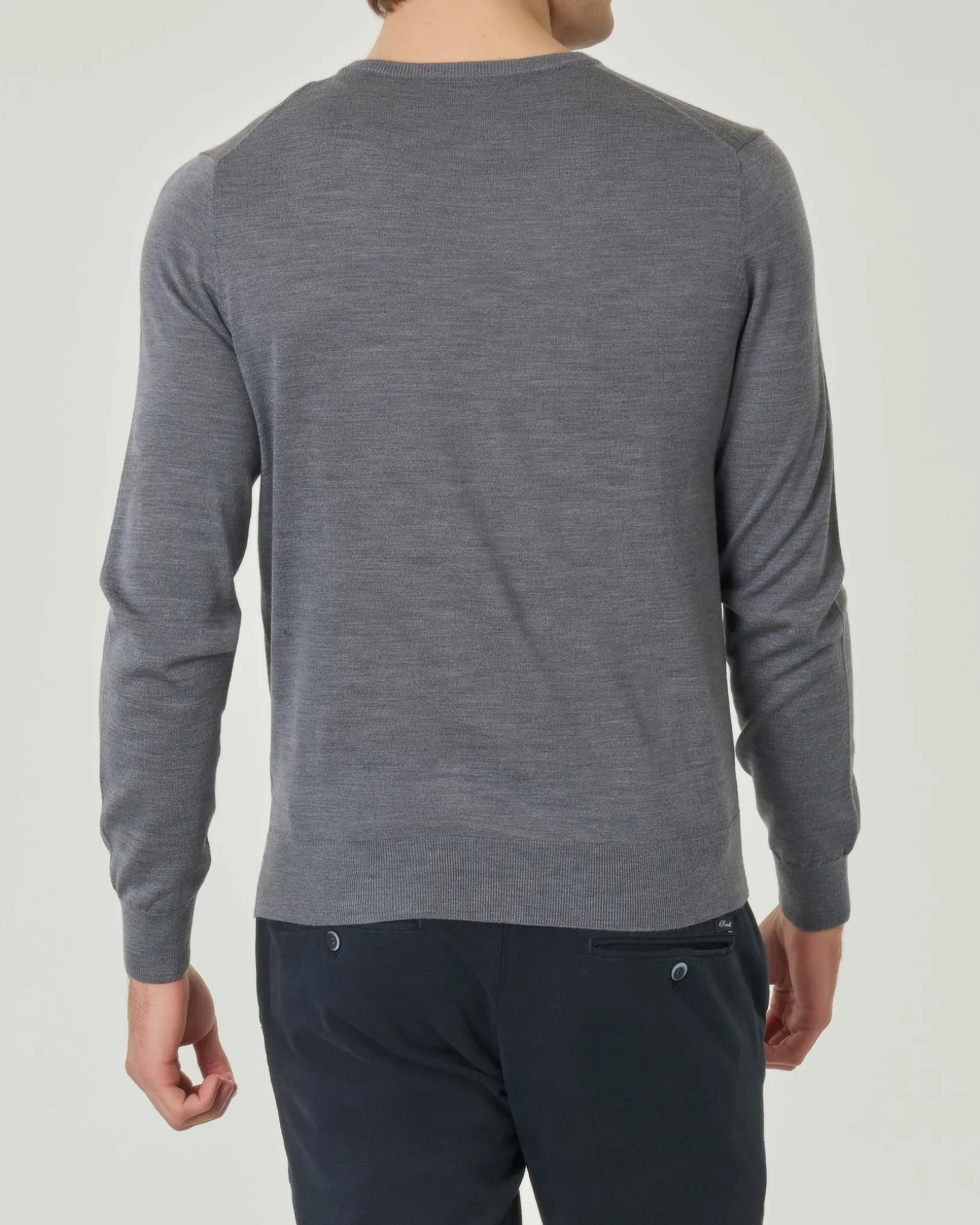 Maglia girocollo Pellizzari grigio melange in pura lana merinos ultrafine