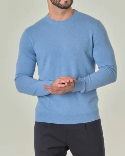 Maglia girocollo Pellizzari azzurra in puro cashmere