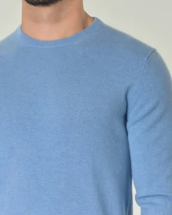 Maglia girocollo Pellizzari azzurra in puro cashmere