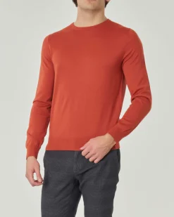 Maglia girocollo Pellizzari color coccio in pura lana merinos ultrafine