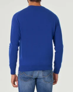 Maglia girocollo Pellizzari blu royal in puro cachemire