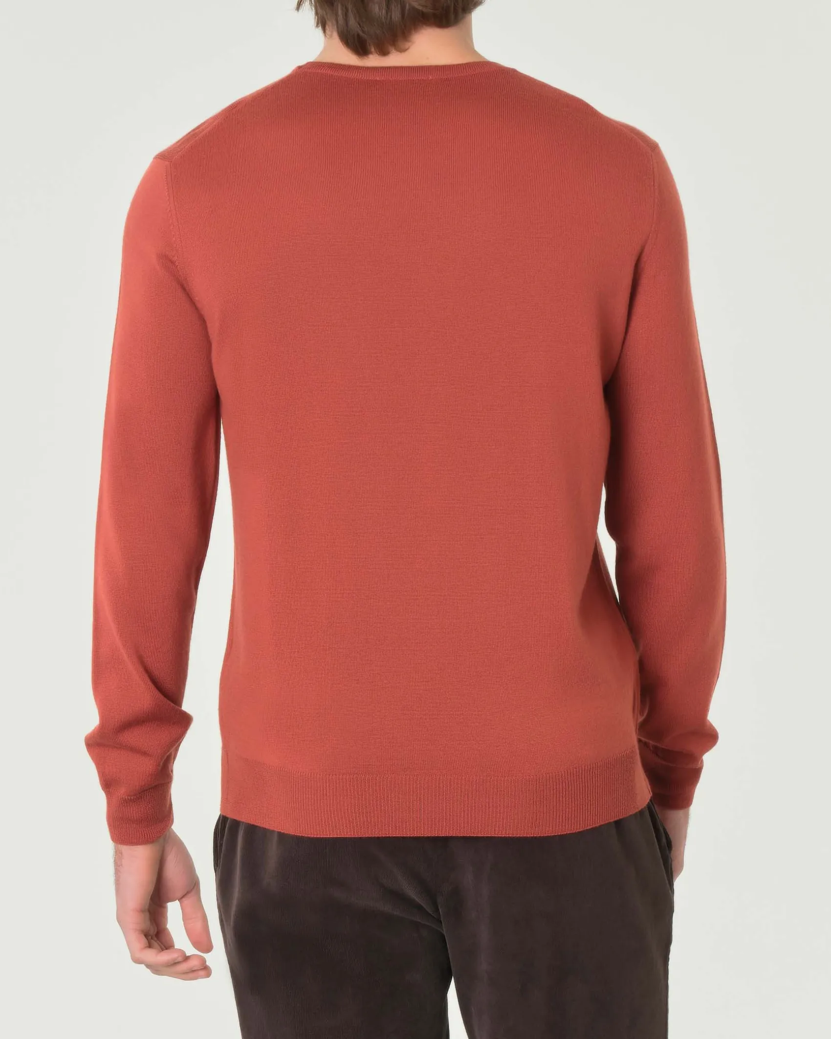 Maglia girocollo Pellizzari color aragosta in pura lana merino