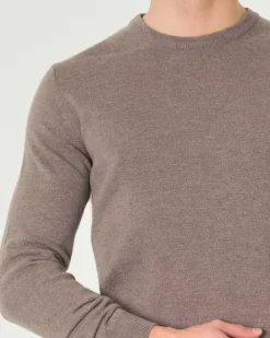 Maglia girocollo Pellizzari color tortora in misto lana e cachemire finezza 12