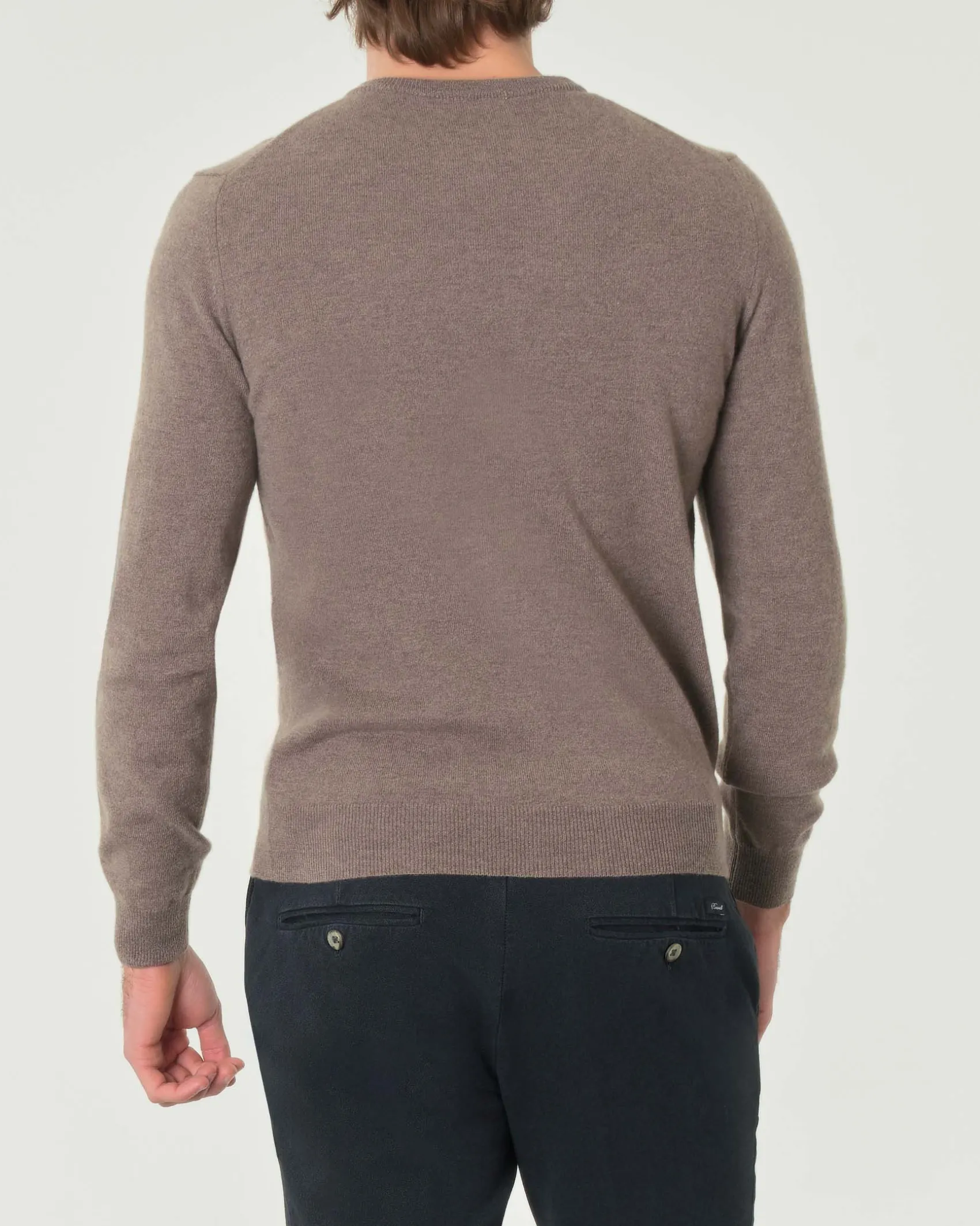 Maglia girocollo Pellizzari color tortora in misto lana e cachemire finezza 12