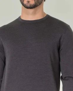 Maglia girocollo Pellizzari grigio antracite in pura lana merino