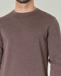 Maglia girocollo Pellizzari color noce in pura lana merino