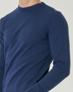 Maglia girocollo Pellizzari blu indaco in misto lana e cachemire finezza 12