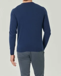Maglia girocollo Pellizzari blu indaco in misto lana e cachemire finezza 12