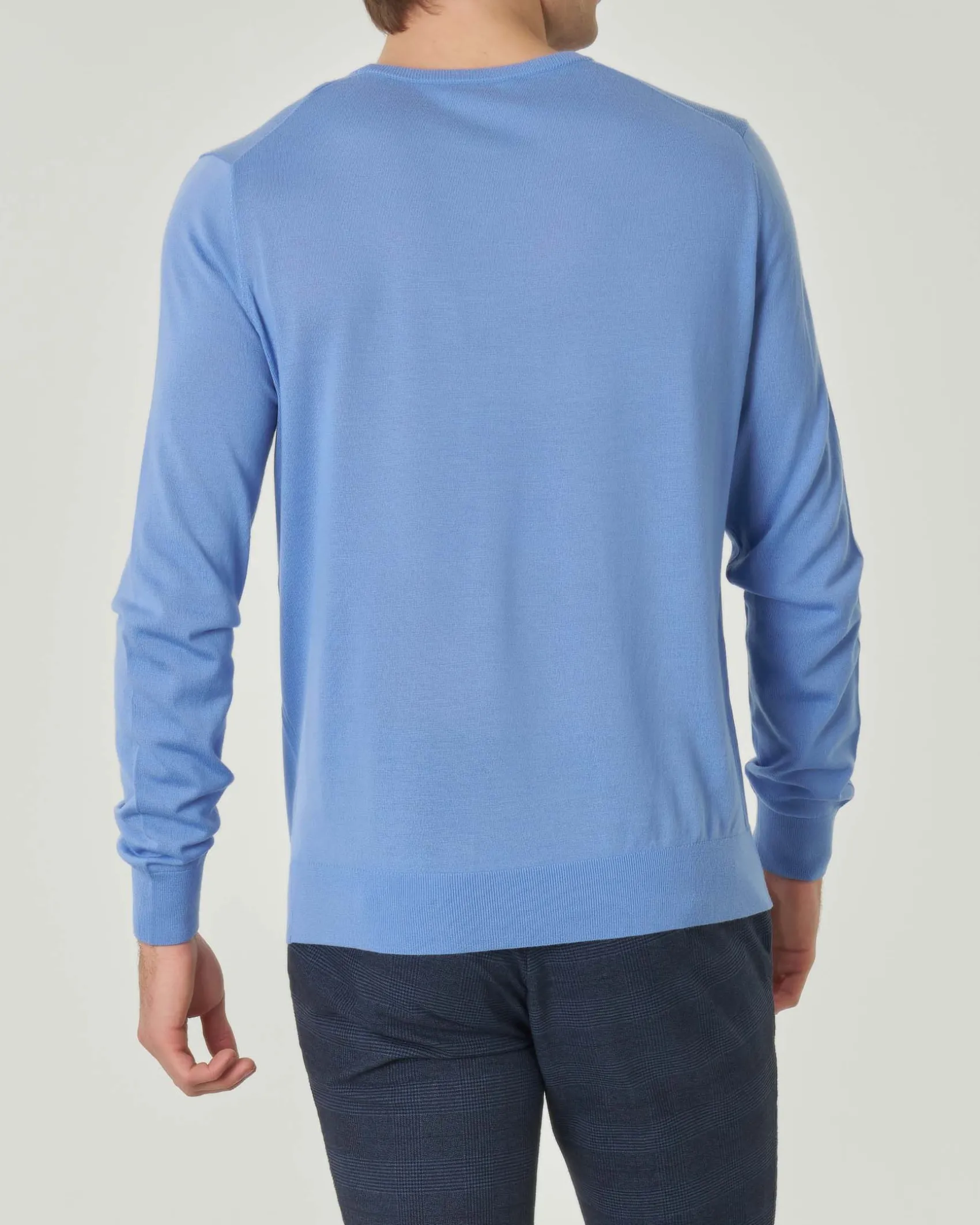 Maglia girocollo Pellizzari azzurra in pura lana merinos ultrafine